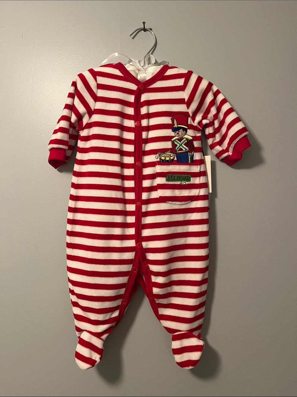 Mary Engelbreit Red & White Striped Toy Soldier Footed Romper